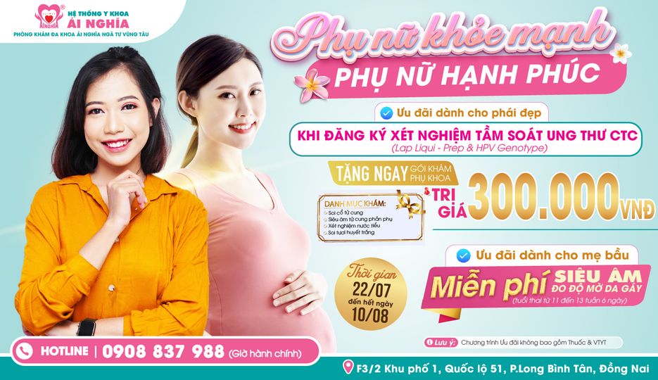 Ưu đãi cho mẹ bầu & Phụ nữ khi tầm soát UTCTC tại Ái Nghĩa Ngã Tư Vũng Tàu!