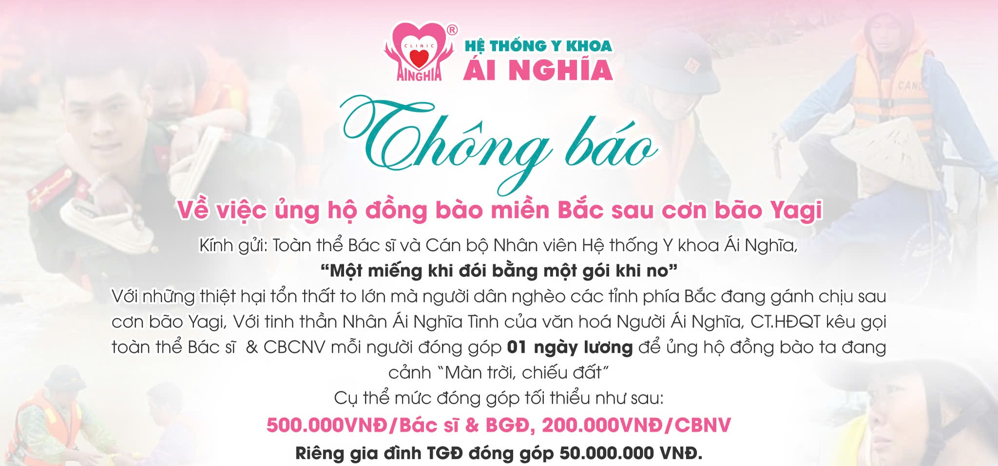 Hệ thống Y khoa Ái Nghĩa - Chung tay hướng về miền Bắc thân yêu khắc phục hậu quả sau bão Yagi!